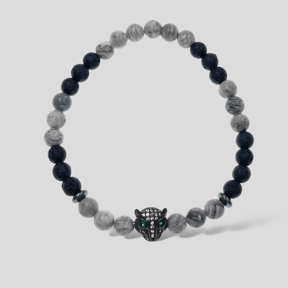 BAU-739-05 6mm Pantera-Bracciale Elastico in Acciaio da Uomo