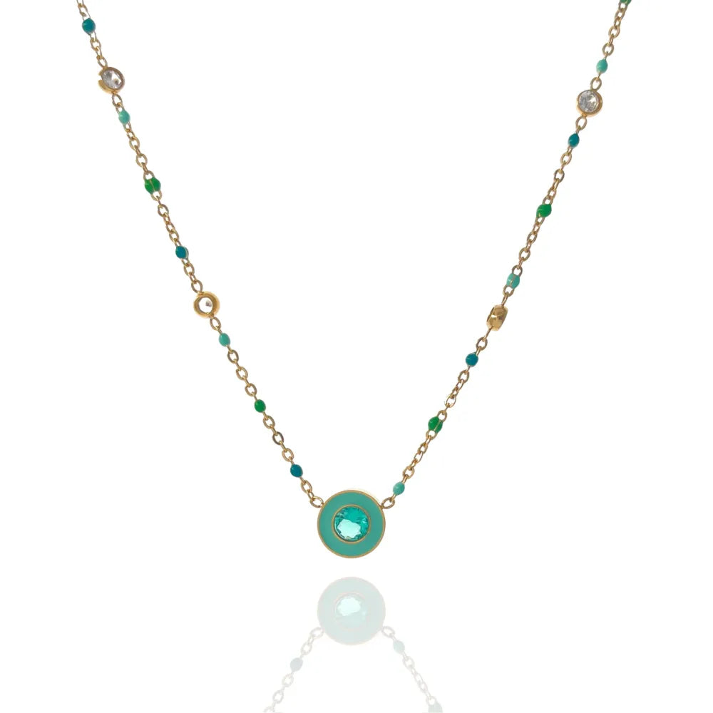 CAC-103-AA3422N Punto Luce Colorato con Smalto-Collana Corta in Acciaio