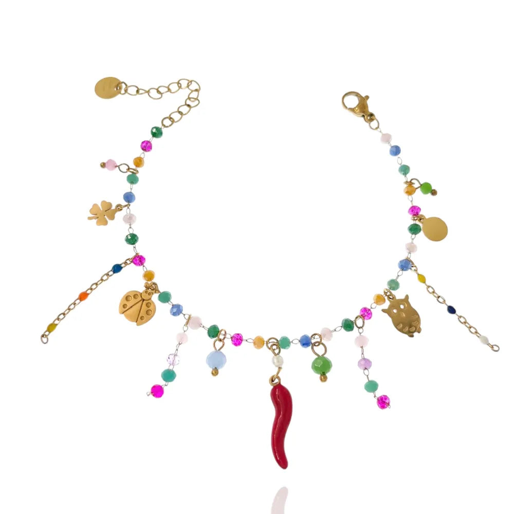 BAC-103-AA1181B Cornino con Pendenti-Bracciale in Acciaio com Chiusura