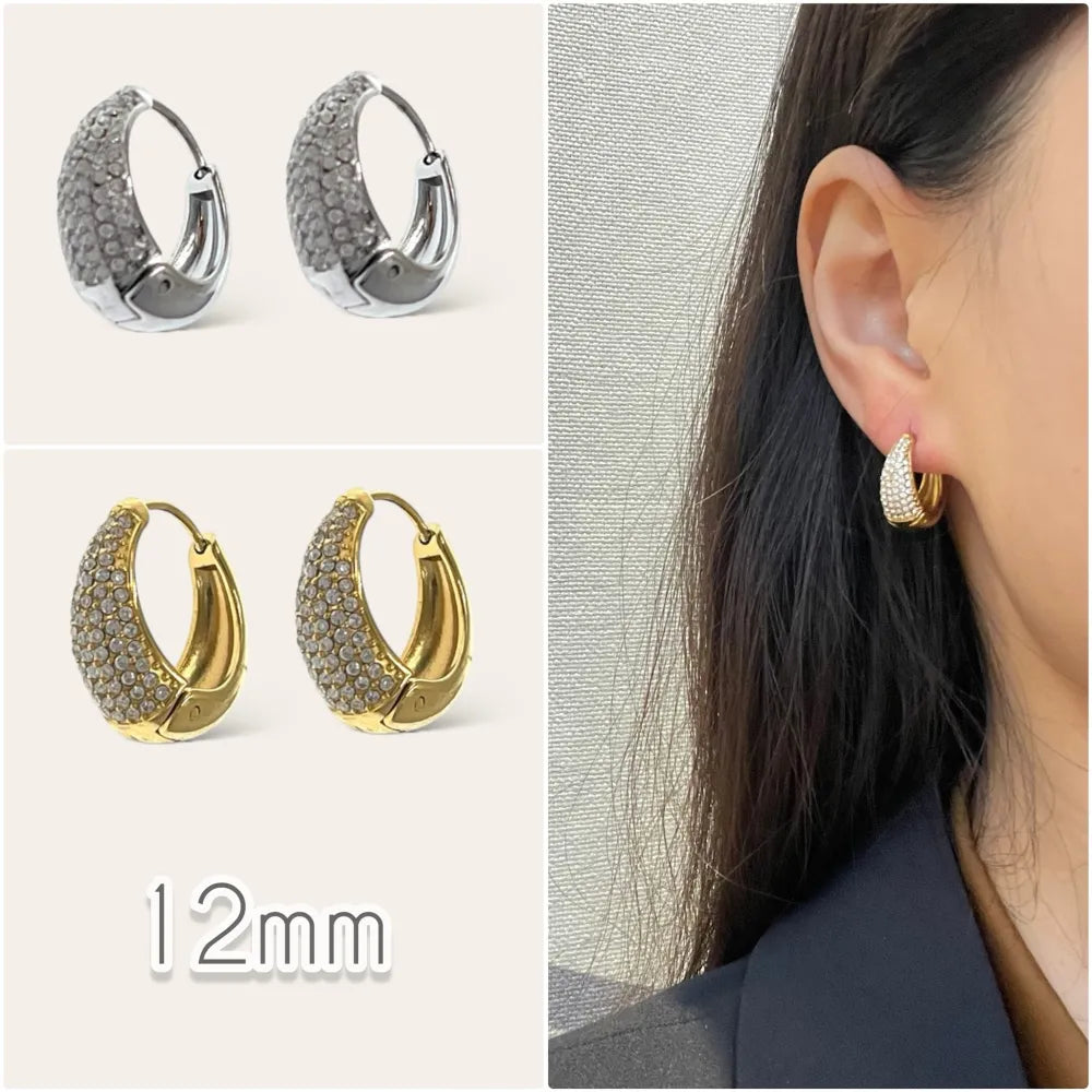 OAP-103-AA4656E/12mm Cerchio Goccia con Zirconia-Orecchini in Acciaio