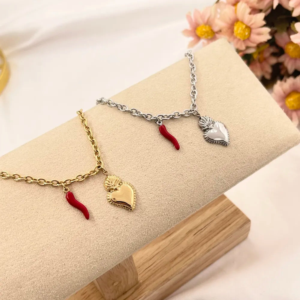 BAC-103-AA2860B Sacro Cuore con Cornino-Bracciale in Acciaio con Chiusura