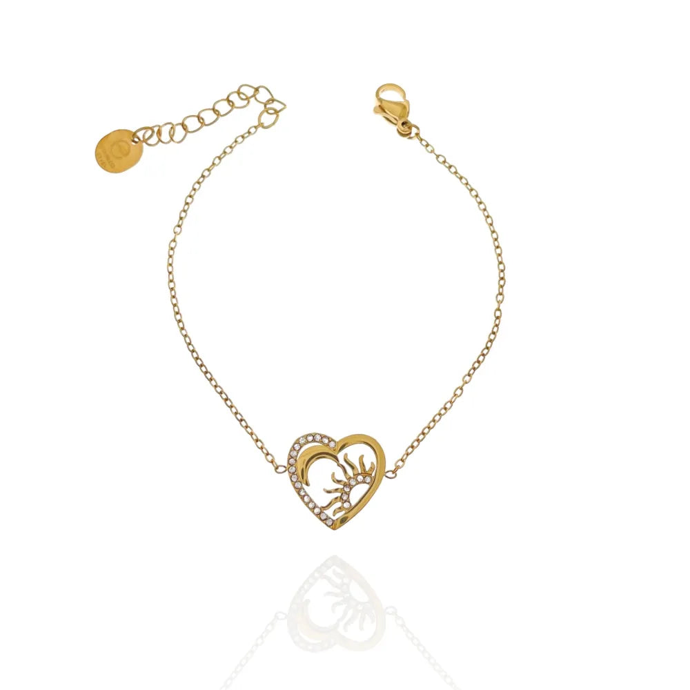 BAC-103-AA4355B Cuore con Sole e Luna-Bracciale in Acciaio