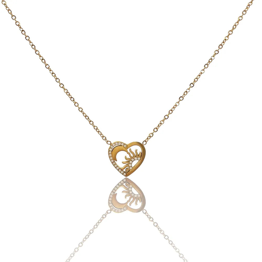 CAC-103-AA4356N Cuore con Sole e Luna -Collana Girocollo in Acciaio