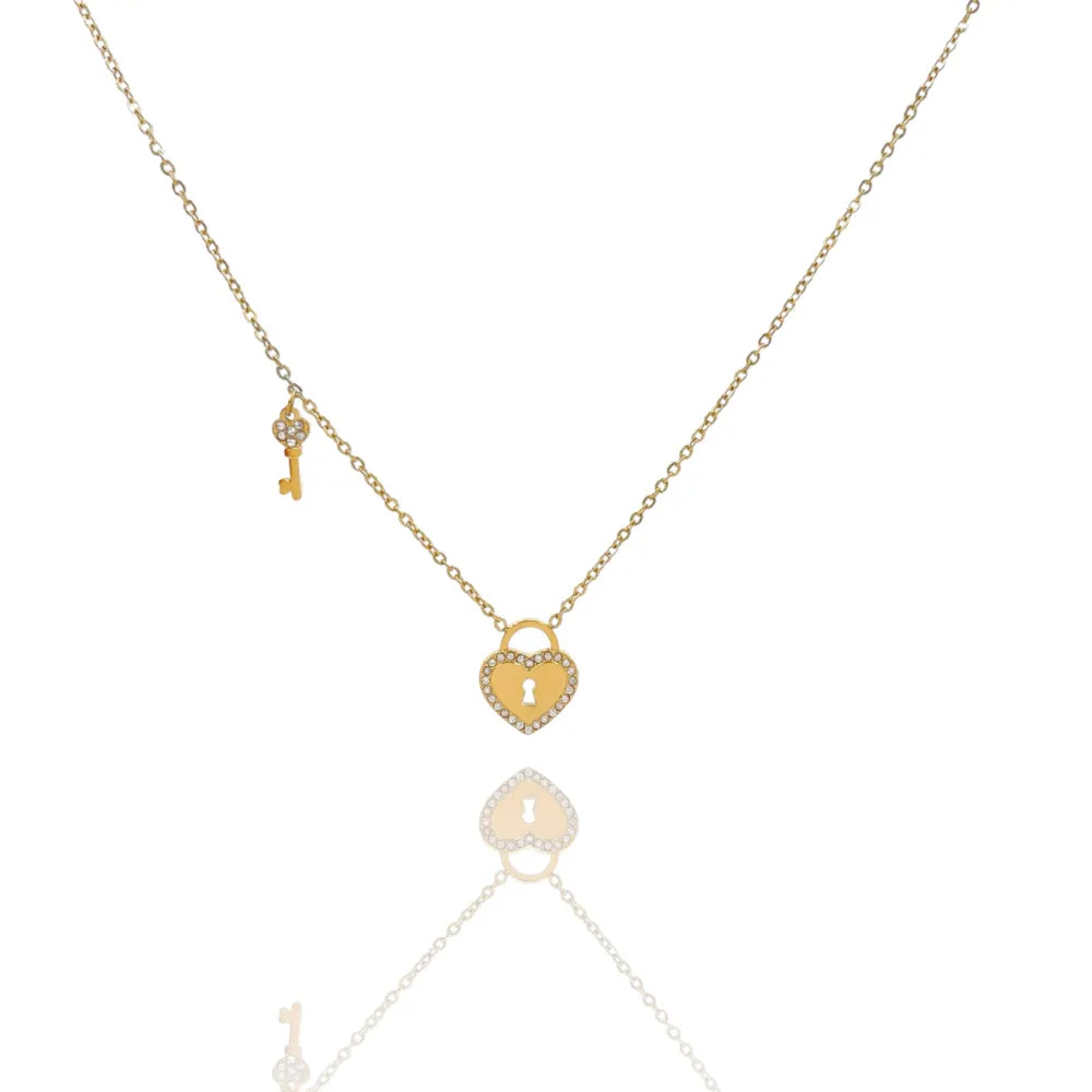 CAC-103-AA4162N Cuore Chiave -Collana Corta in Acciaio