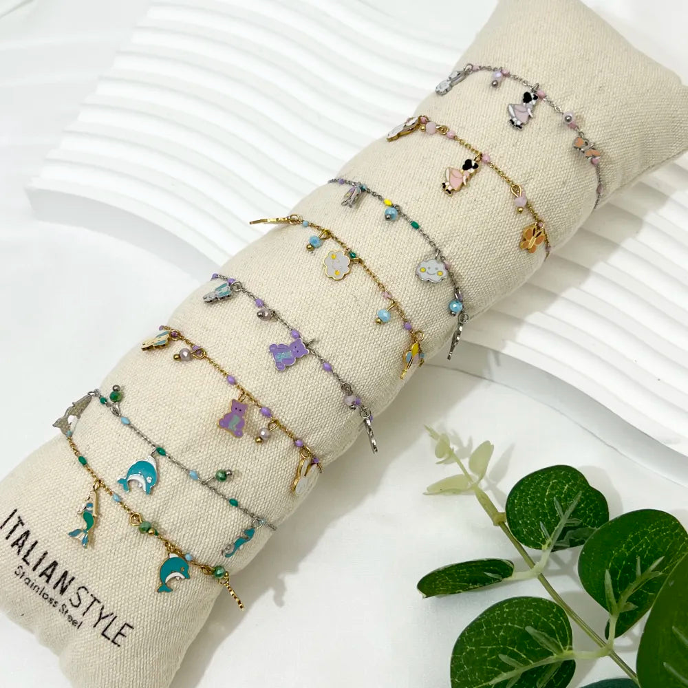 BAC-736-26 Soggetti Smaltati Favola-Bracciale in Acciaio