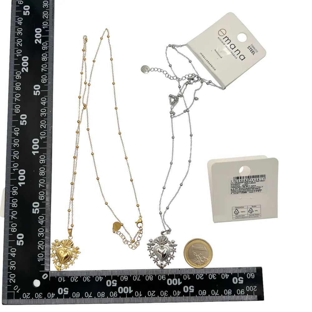 CAL-103-AA4291N Sacro Cuore-Collana Lunga in Acciaio