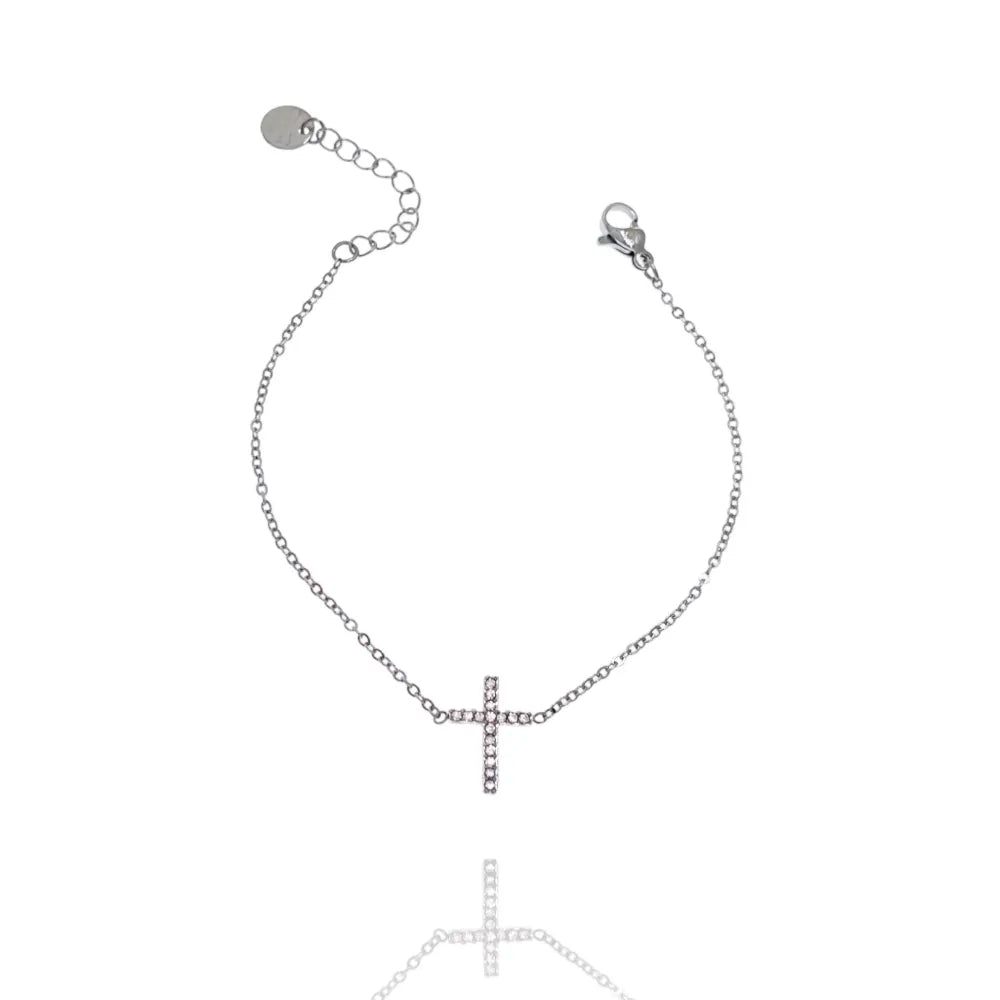 BAC-103-3977B Croce con Zirconia-Bracciale in Acciaio