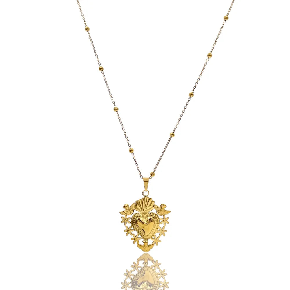 CAL-103-AA4291N Sacro Cuore-Collana Lunga in Acciaio