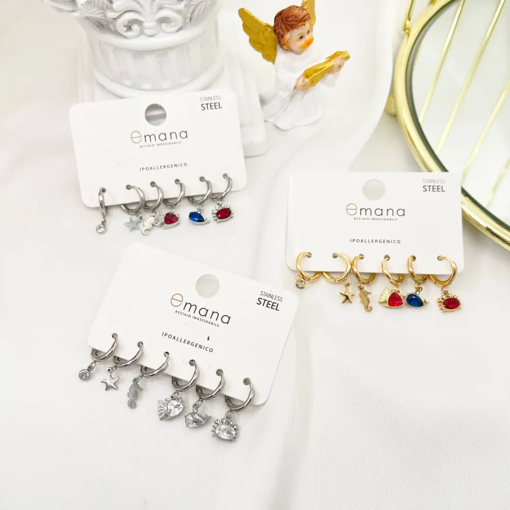 OPA-103-A2745E Croce -Set 6pz Orecchini in Acciaio