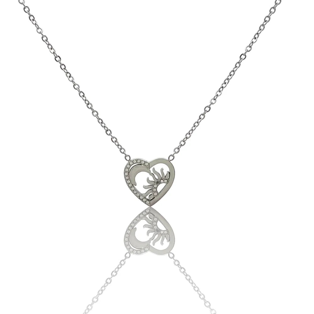 CAC-103-AA4356N Cuore con Sole e Luna -Collana Girocollo in Acciaio