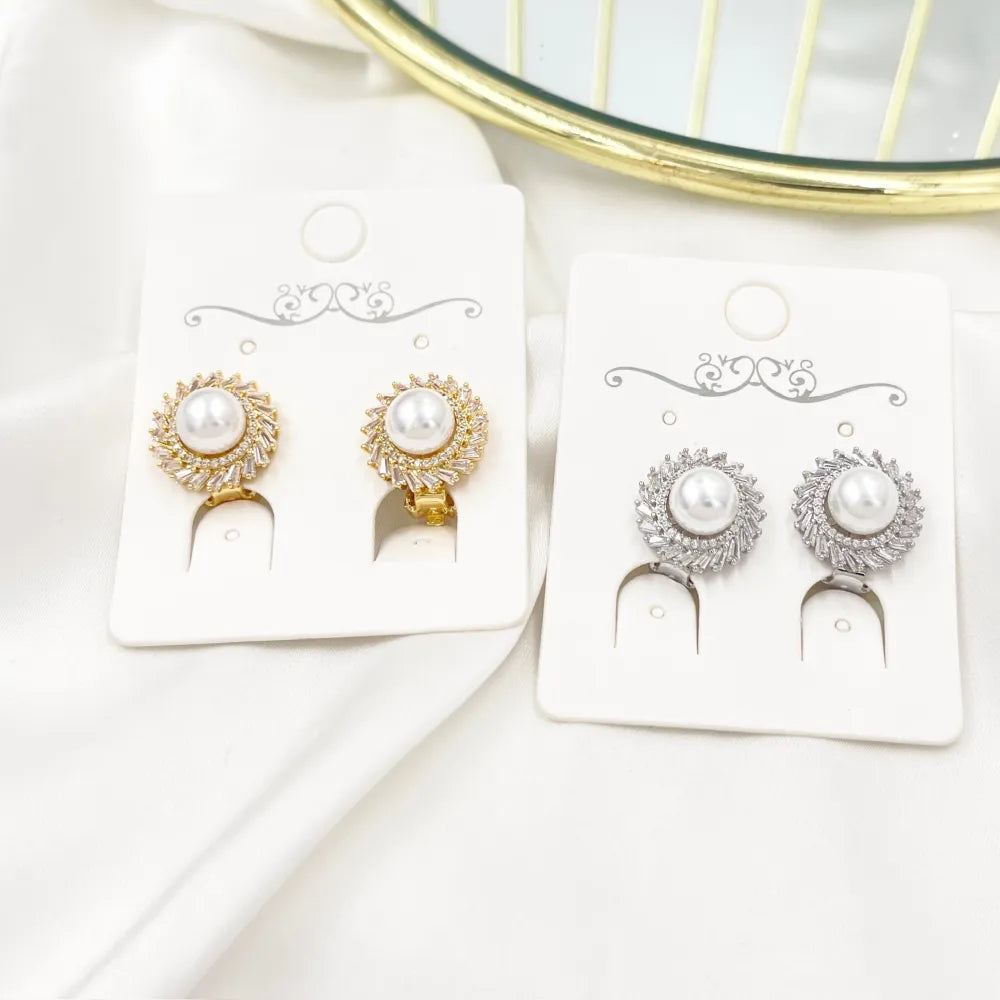 OMK-493-35 Cerchio con perla-Orecchini a Clip con Zirconia