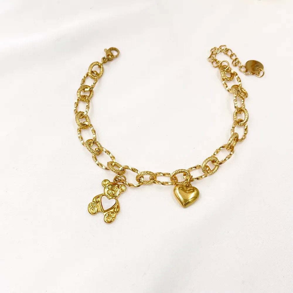 BAC-413-1919 Orsetto con Cuore Smaltato-Bracciale in Acciaio