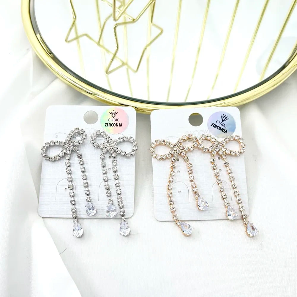 OMM-159-23991 Fiocco con Strass-Orecchini in Rame