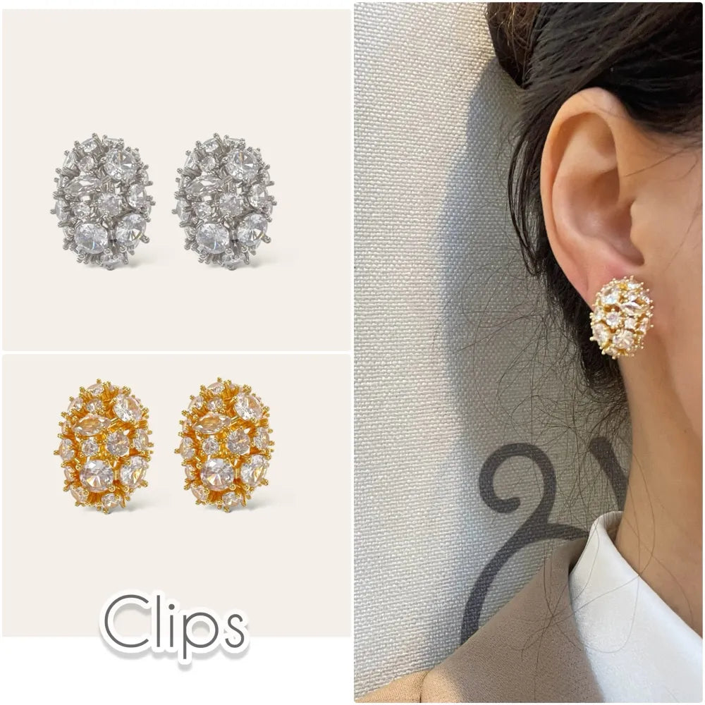OMK-493-32 Ovale-Orecchini a Clip con Zirconia