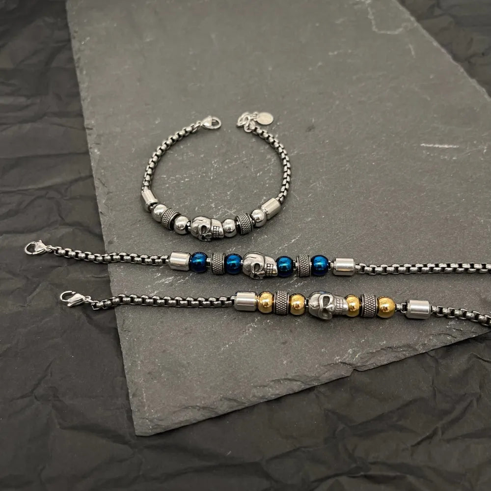 BAU-500-BMS30167 Teschio-Bracciale in Acciaio da Uomo