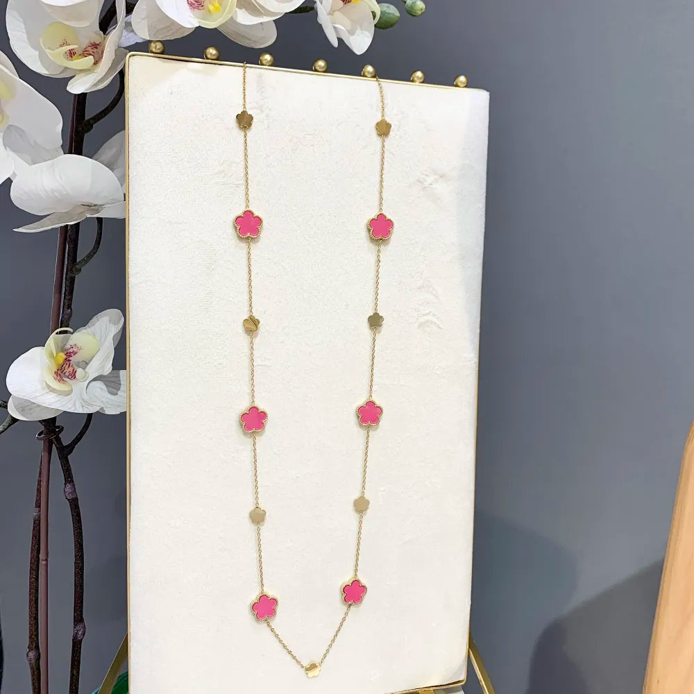CAL-413-2523 G Fiore-Collana Lunga in Acciaio