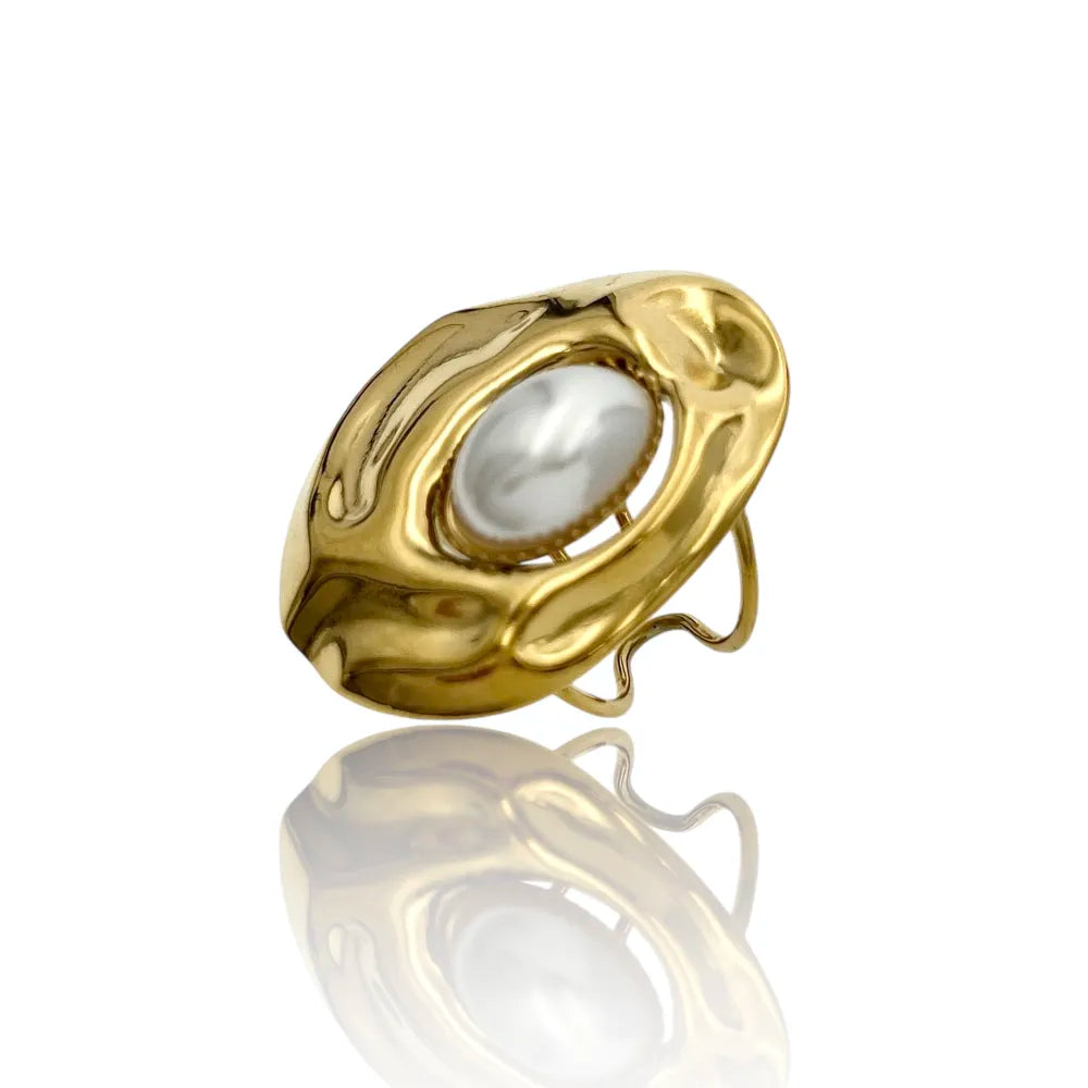 AAR-759-09 Fiore con Perla-Anello Regolabile in Acciaio