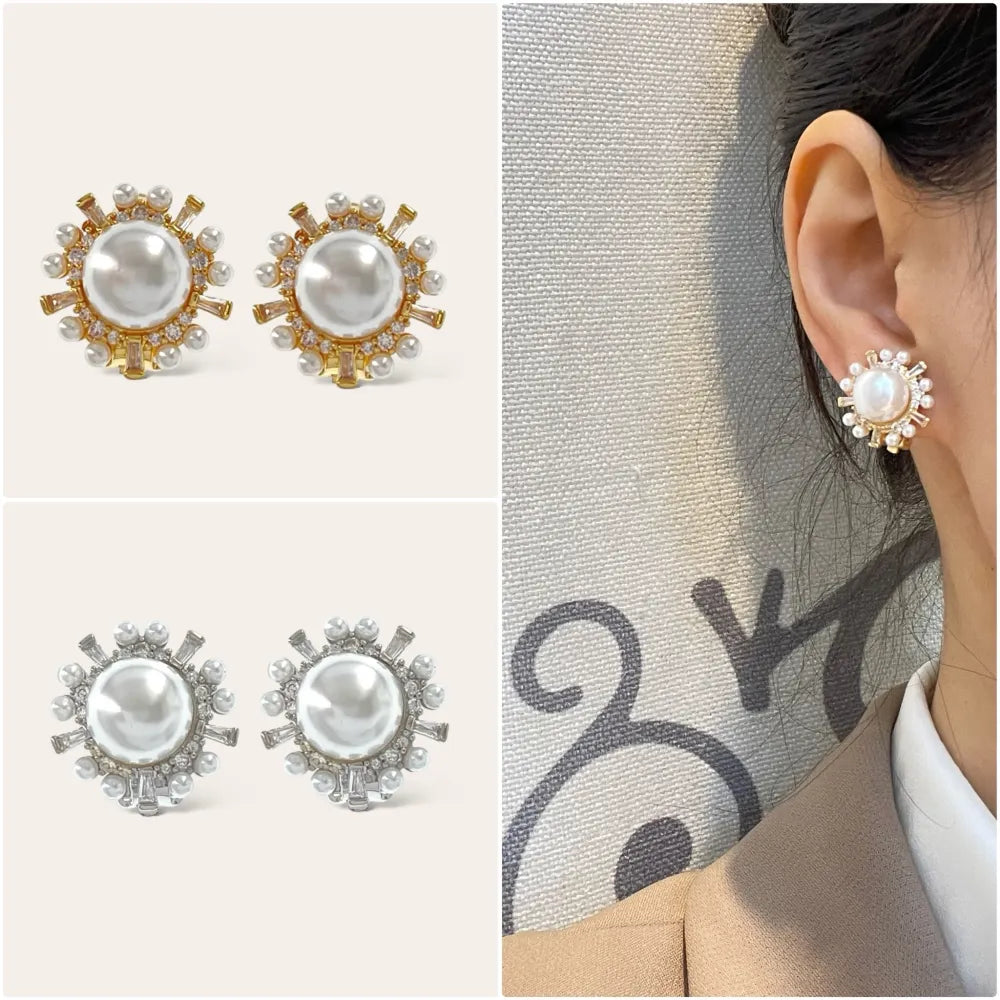 OMK-493-34 Cerchio con perla-Orecchini a Clip con Zirconia