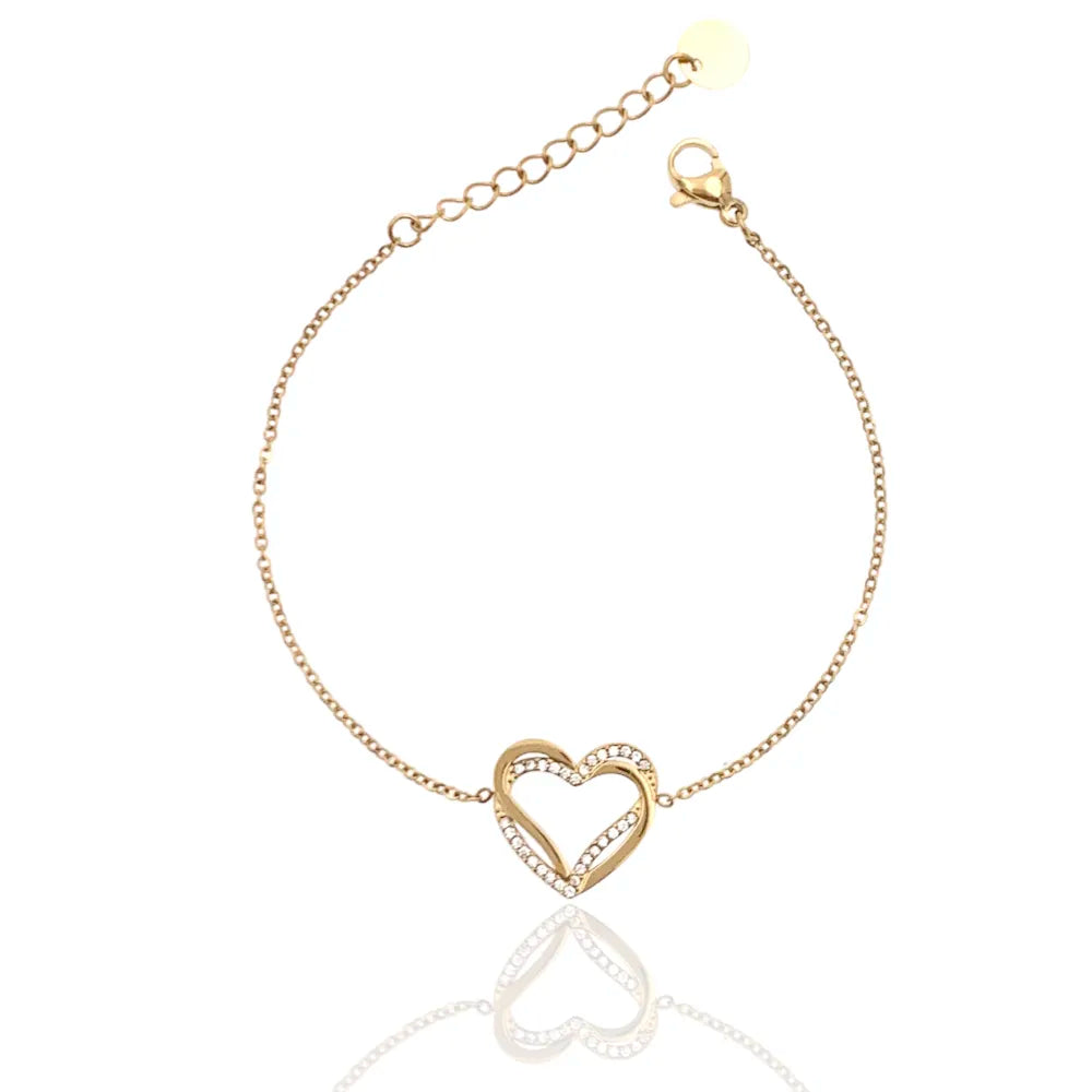 BAC-103-AA4304B Cuore fine con Zirconia-Bracciale in Acciaio con Chiusura