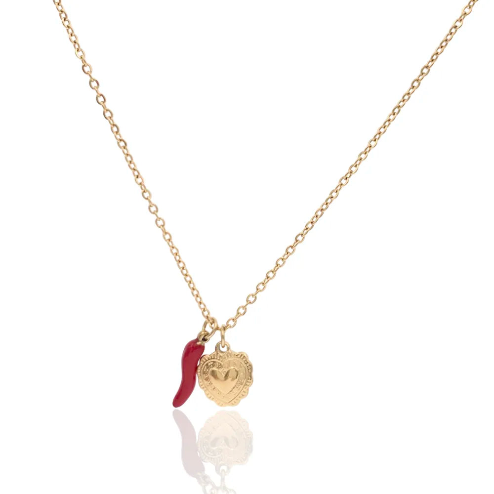 CAC-103-AA4432N Cornino Cuore- Collana Corta in Acciaio