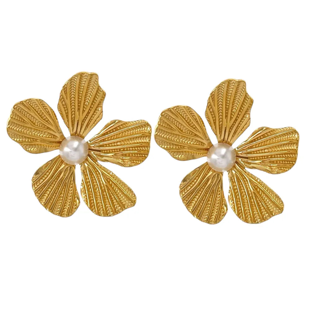 OAP-732-266 Fiore con Perla-Orecchini in Acciaio