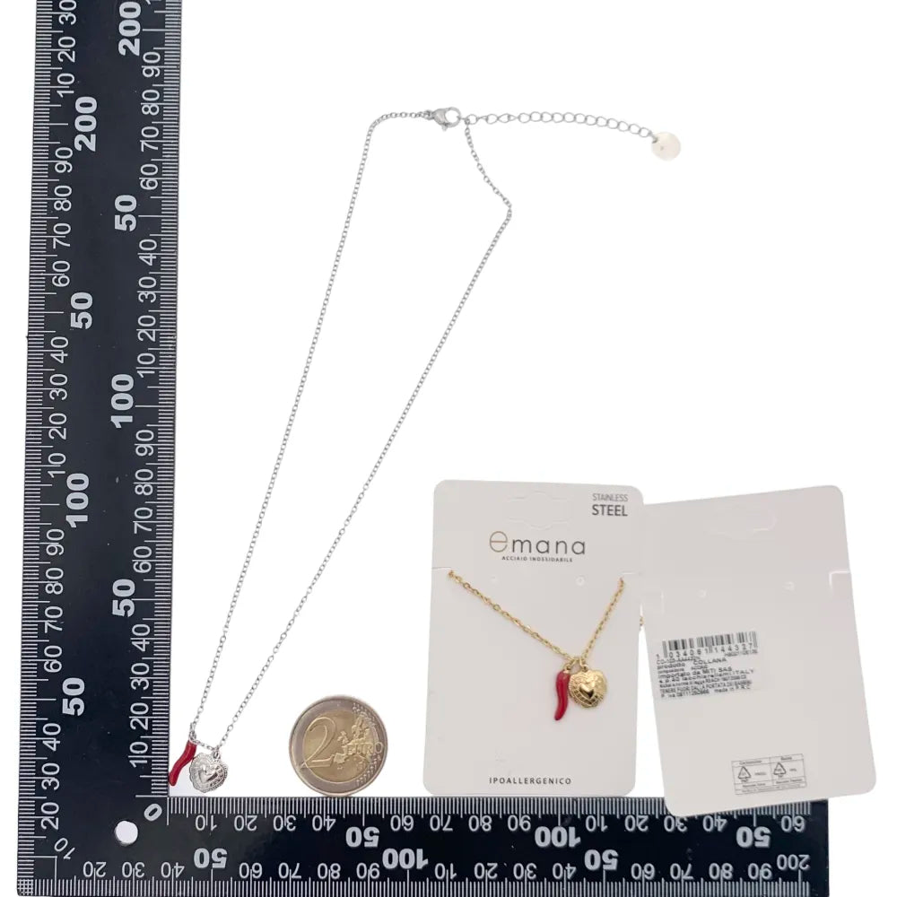 CAC-103-AA4432N Cornino Cuore- Collana Corta in Acciaio