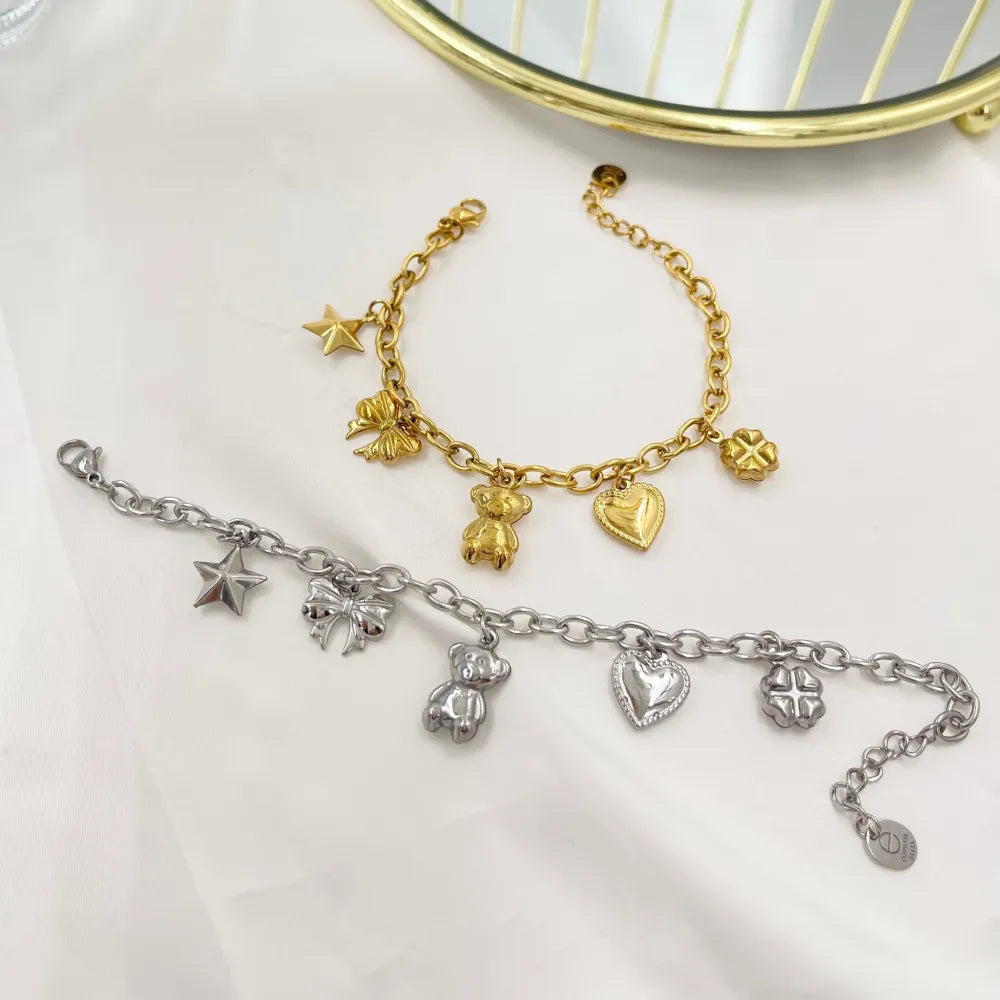 BAC-103-AA4520B Orsetto Cuore Fiocco Stella-Bracciale in Acciaio