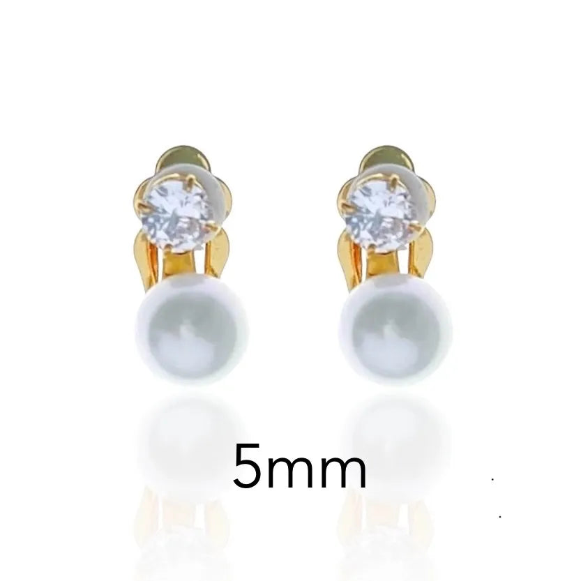 OMK-107-182 5mm Punto Luce con Perla 5mm-Orecchini a Clip in Ottone