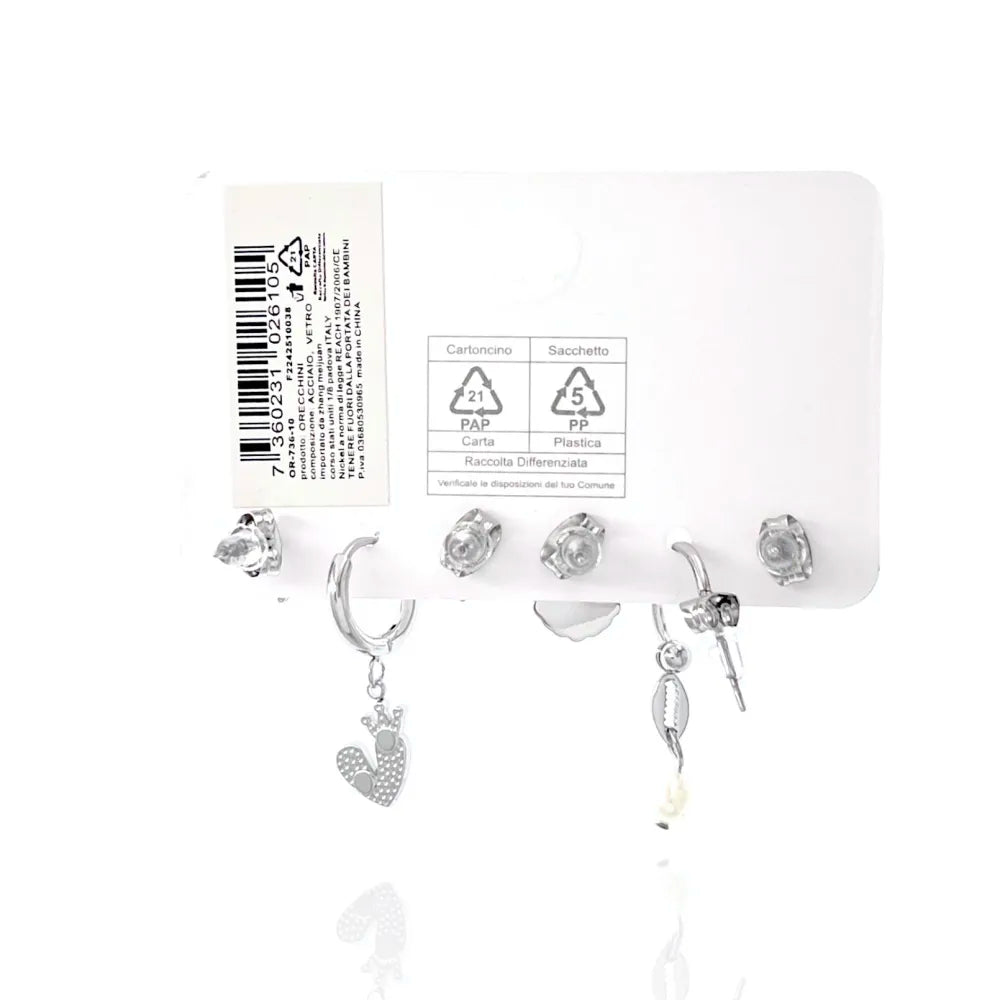 OPA-736-10 Mare Delfino Conchiglia Stella Marina-Set 6pz Orecchini in Acciaio