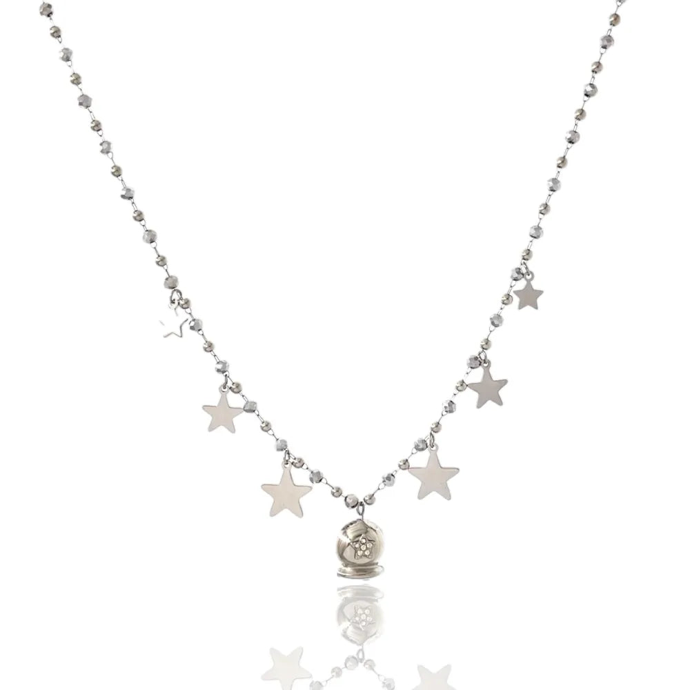 CAC-103-AA2704N Campanello con Stella-Collana Corta in Acciaio