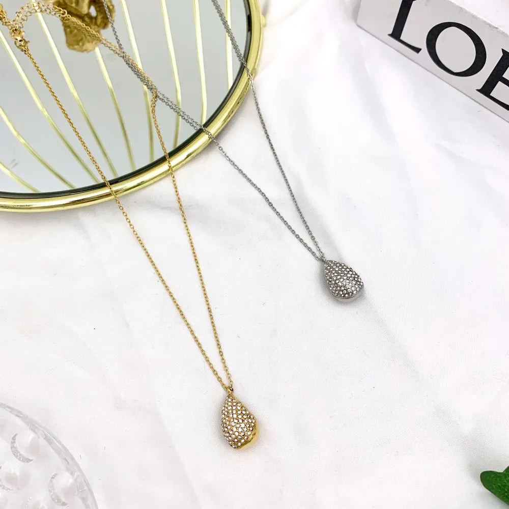CAC-103-AA4026N Goccia con Strass-Collana Corta in Acciaio