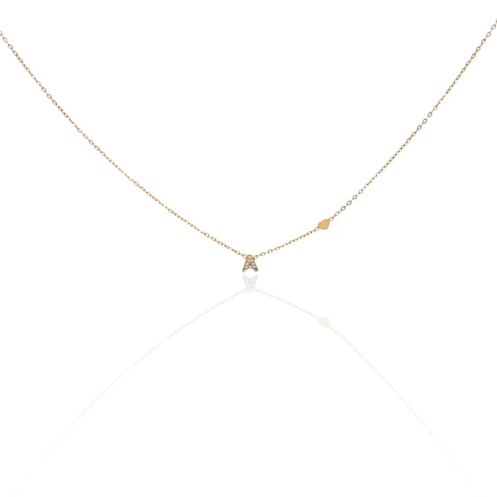 CPA-103-AA3208N Iniziale Piccolo con Strass e Cuore-24pz Collana Corte in Acciaio