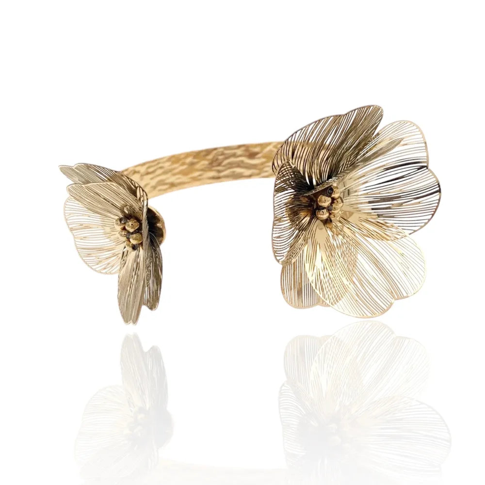 BAR-732-197 Doppio Fiore-Bracciale Rigido in Acciaio