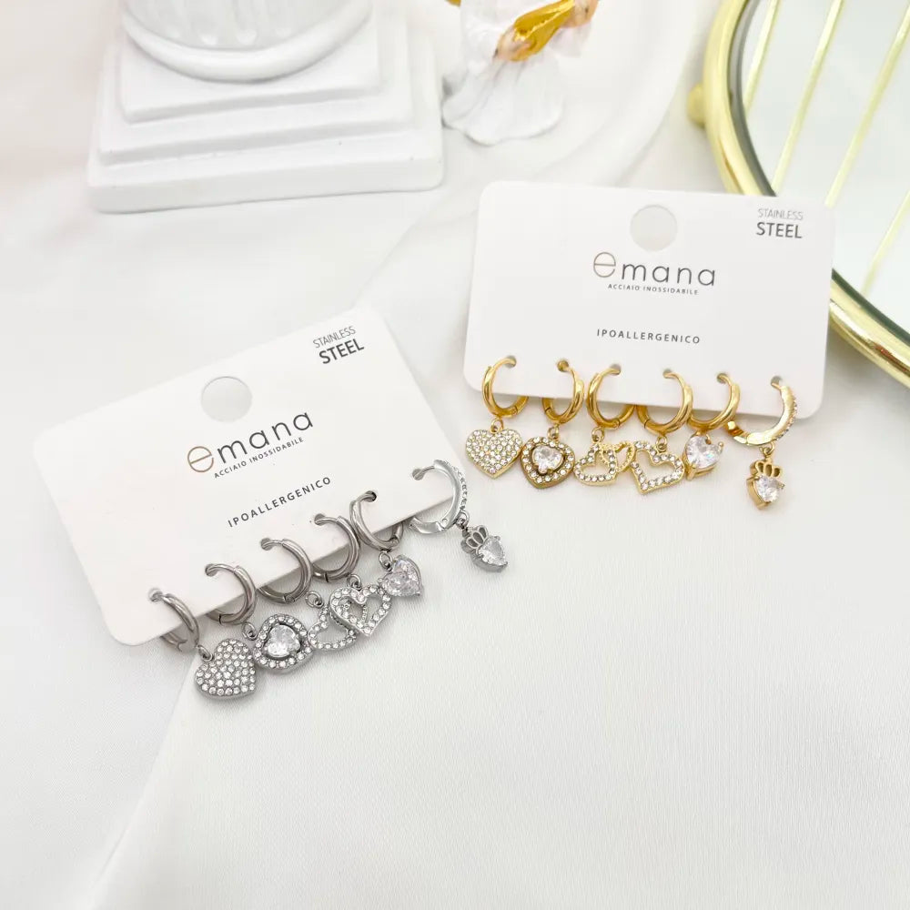 OPA-103-AA3336E Cuore -Set 6pz Orecchini in Acciaio
