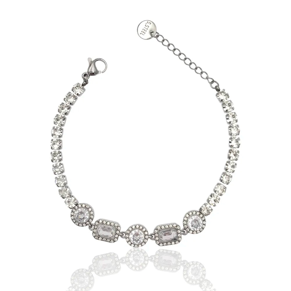 BAC-103-AA4212B Tennis con Cipollona e Rettangolare-Bracciale in Acciaio