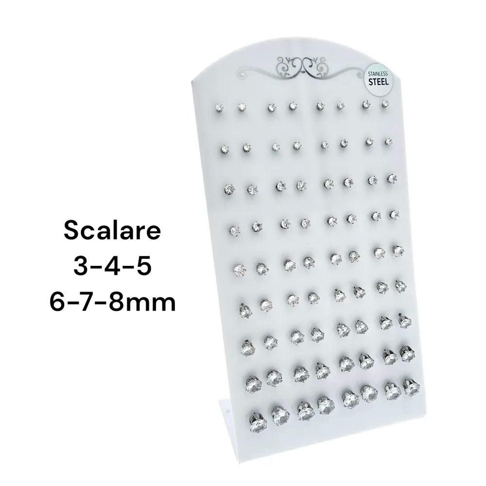 OPA-107-86-131-182 3mm-8mm Punto Luce Tondo Scalare 3mm-8mm 6Griffe-36Paia Orecchini in Acciaio
