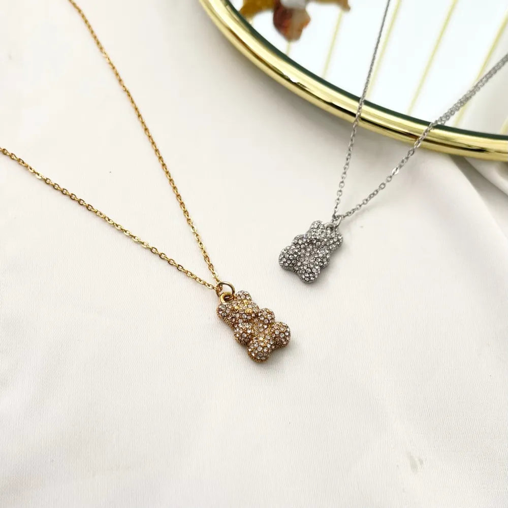 CAC-103-AA3498N Orsetto con Strass-Collana Girocollo in Acciaio