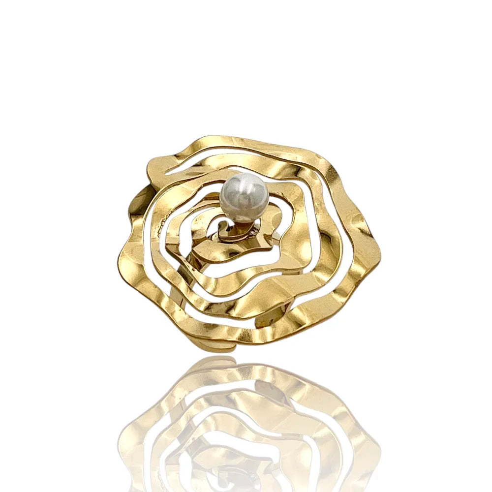 AAR-759-06 Fiore Grande con Perla-Anello Regolabile in Acciaio