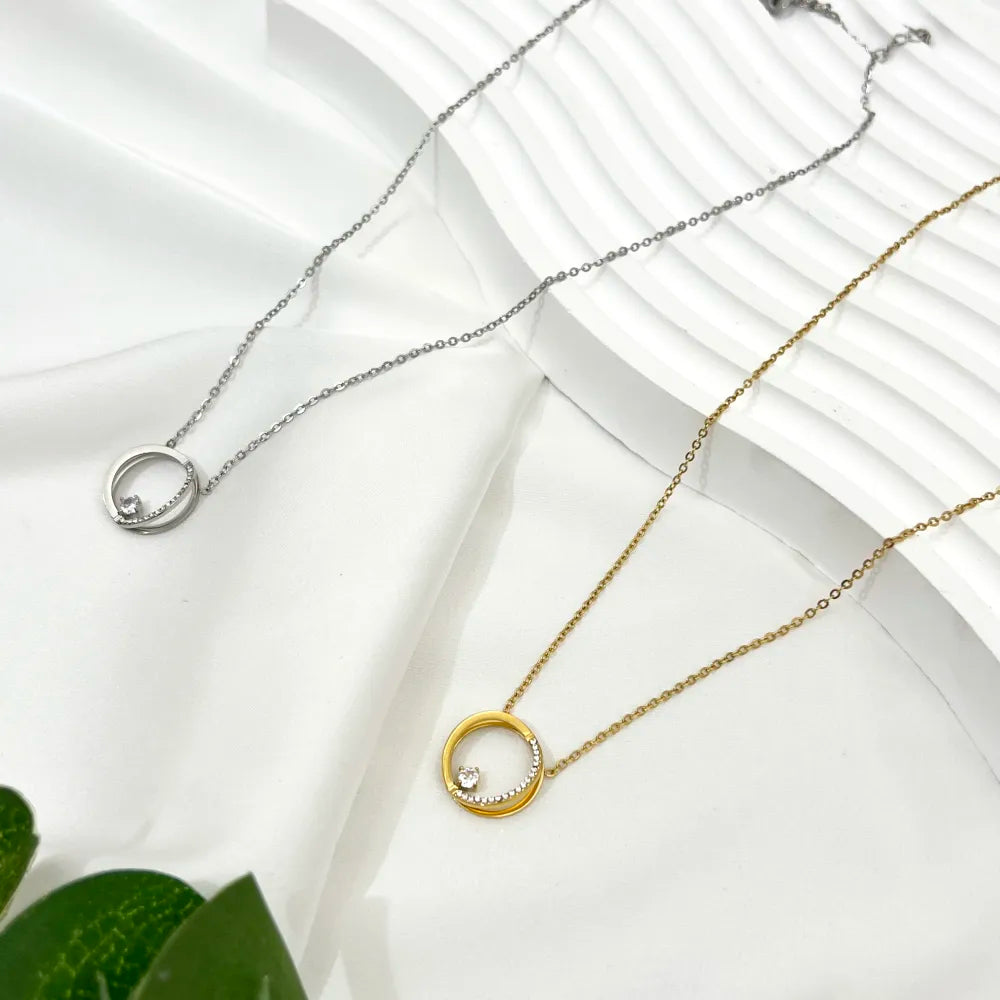 CAC-103-AA4193N Doppio Cerchio -Collana Girocollo in Acciaio