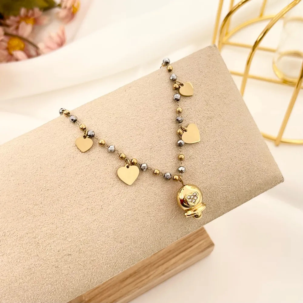 BAC-103-AA2701B Campanello con Cuore-Bracciale in Acciaio con Chiusura