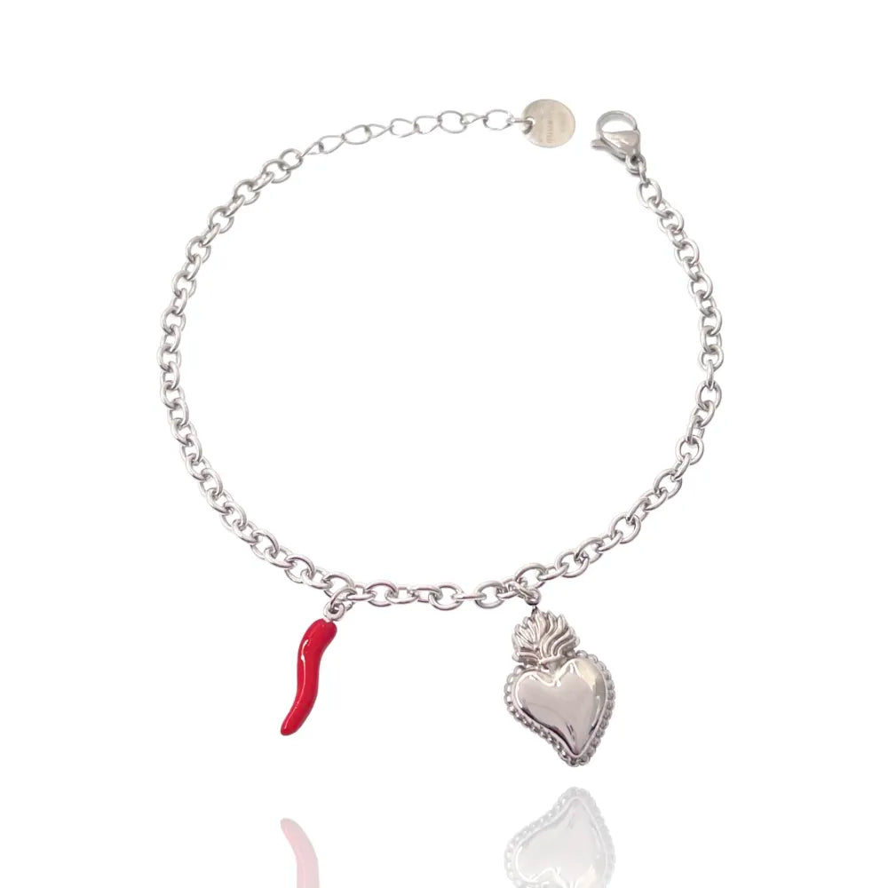 BAC-103-AA2860B Sacro Cuore con Cornino-Bracciale in Acciaio con Chiusura