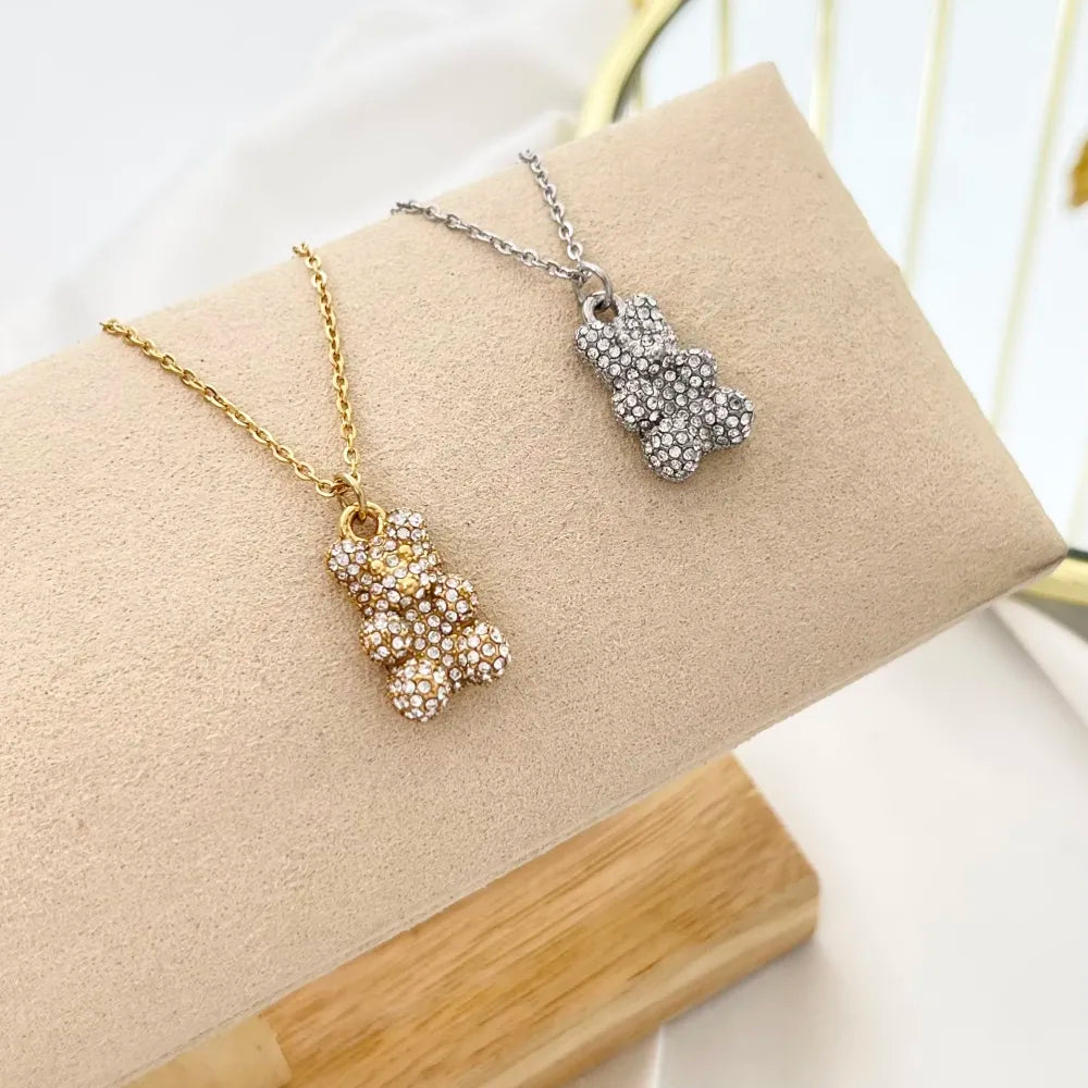 CAC-103-AA3498N Orsetto con Strass-Collana Girocollo in Acciaio
