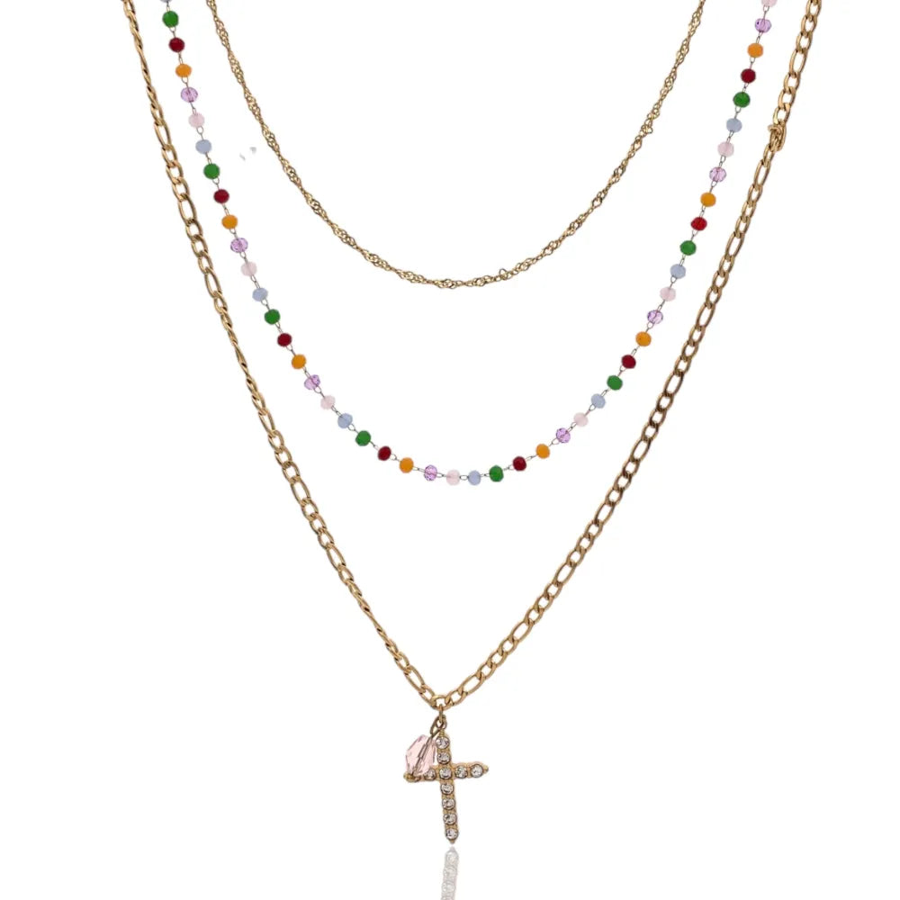 CAC-103-AA1725N Multifilo con Croce-Collana Corta in Acciaio