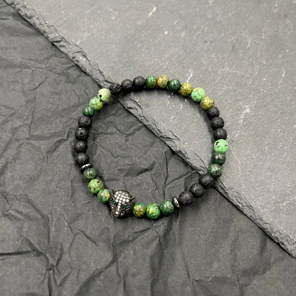 BAU-739-05 6mm Pantera-Bracciale Elastico in Acciaio da Uomo