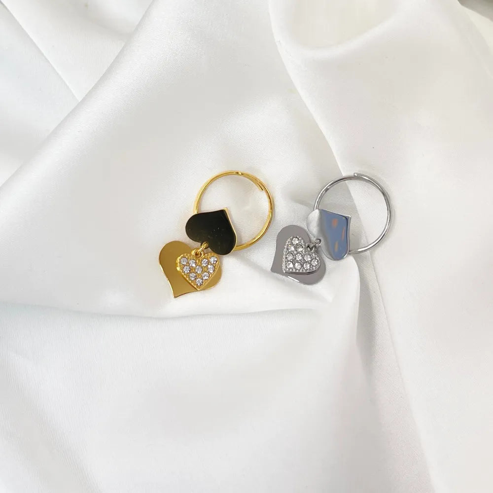 AAR-103-AA4553R Tre Cuori Pendenti con Strass-Anello Regolabile in Acciaio