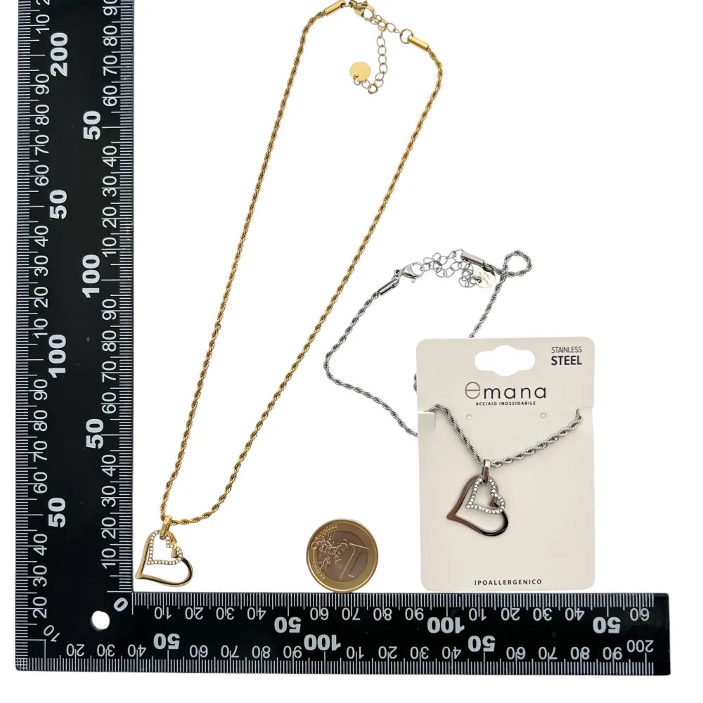 CAC-103-AA4168N Doppio Cuore -Collana Girocollo in Acciaio
