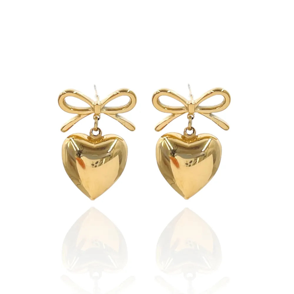 OAP-103-AA4151E Fiocco con Cuore-Orecchini in Acciaio