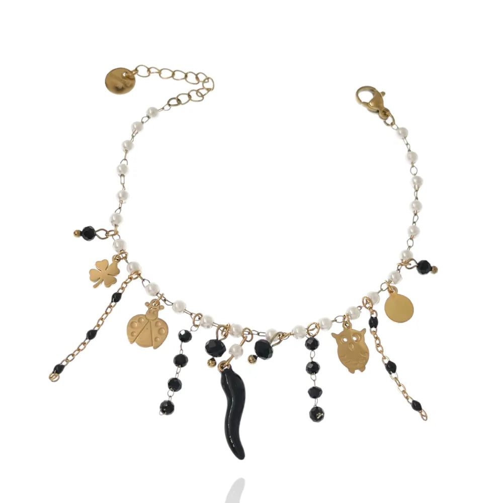 BAC-103-AA1181B Cornino con Pendenti-Bracciale in Acciaio com Chiusura