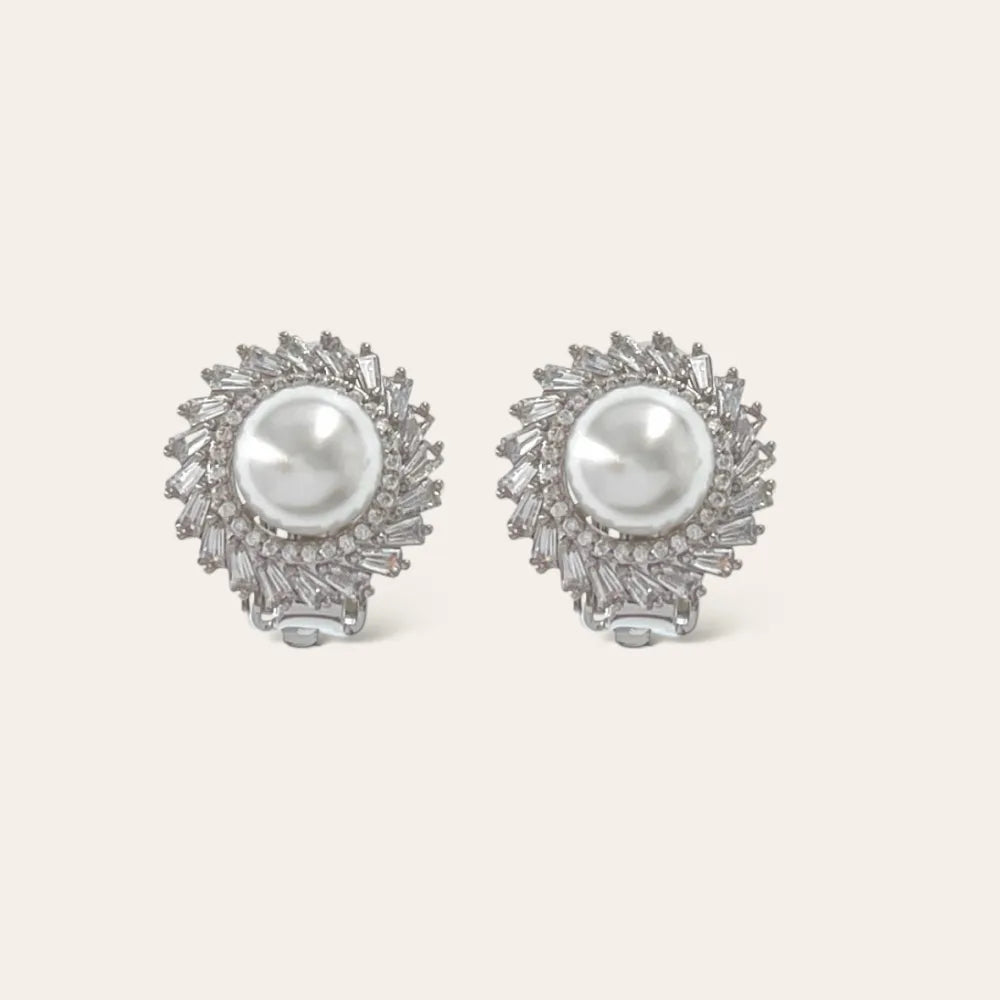 OMK-493-35 Cerchio con perla-Orecchini a Clip con Zirconia