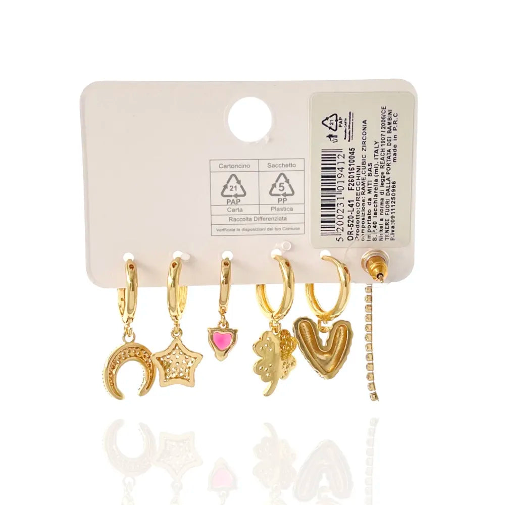 OPM-520-L41 Cuore Quadrifoglio Stella-Set 6pz Orecchini